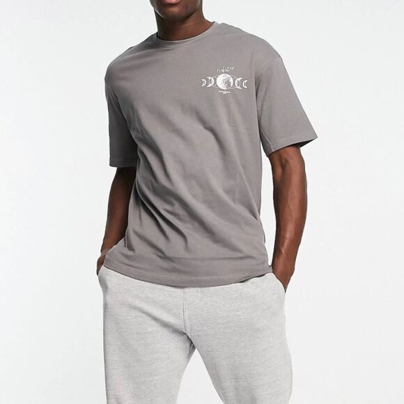Selected Homme oversized t-shirt with lunar back print in dark gray M NWT IN PKG - Picture 3 of 7